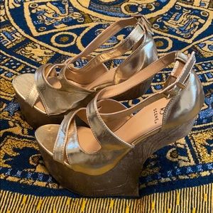 Gold shimmer half wedge heel